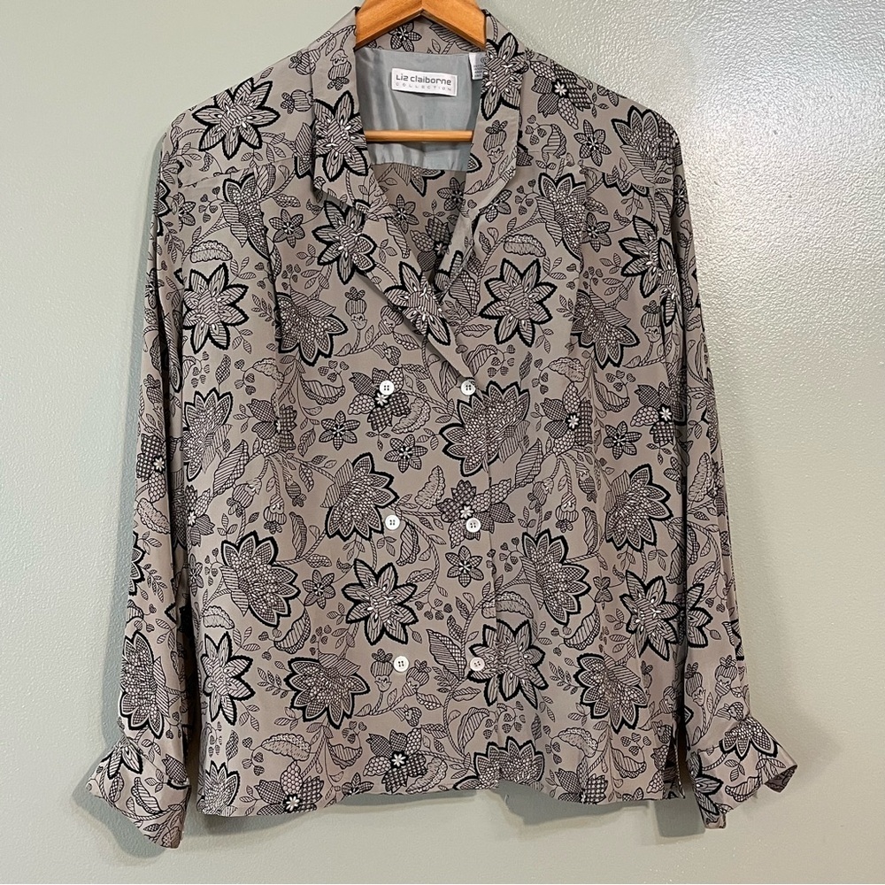 Vintage Y2 K Grandma Core Fairy  Floral Button-Up Shirt 100% Silk Cute S